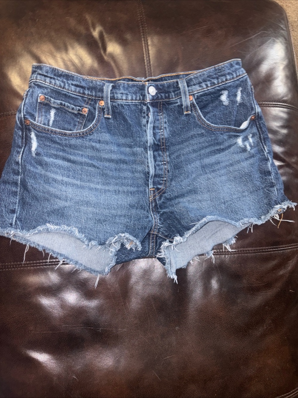 Levi’s Women’s Blue Distressed-dark wash Denim Cutoff Shorts